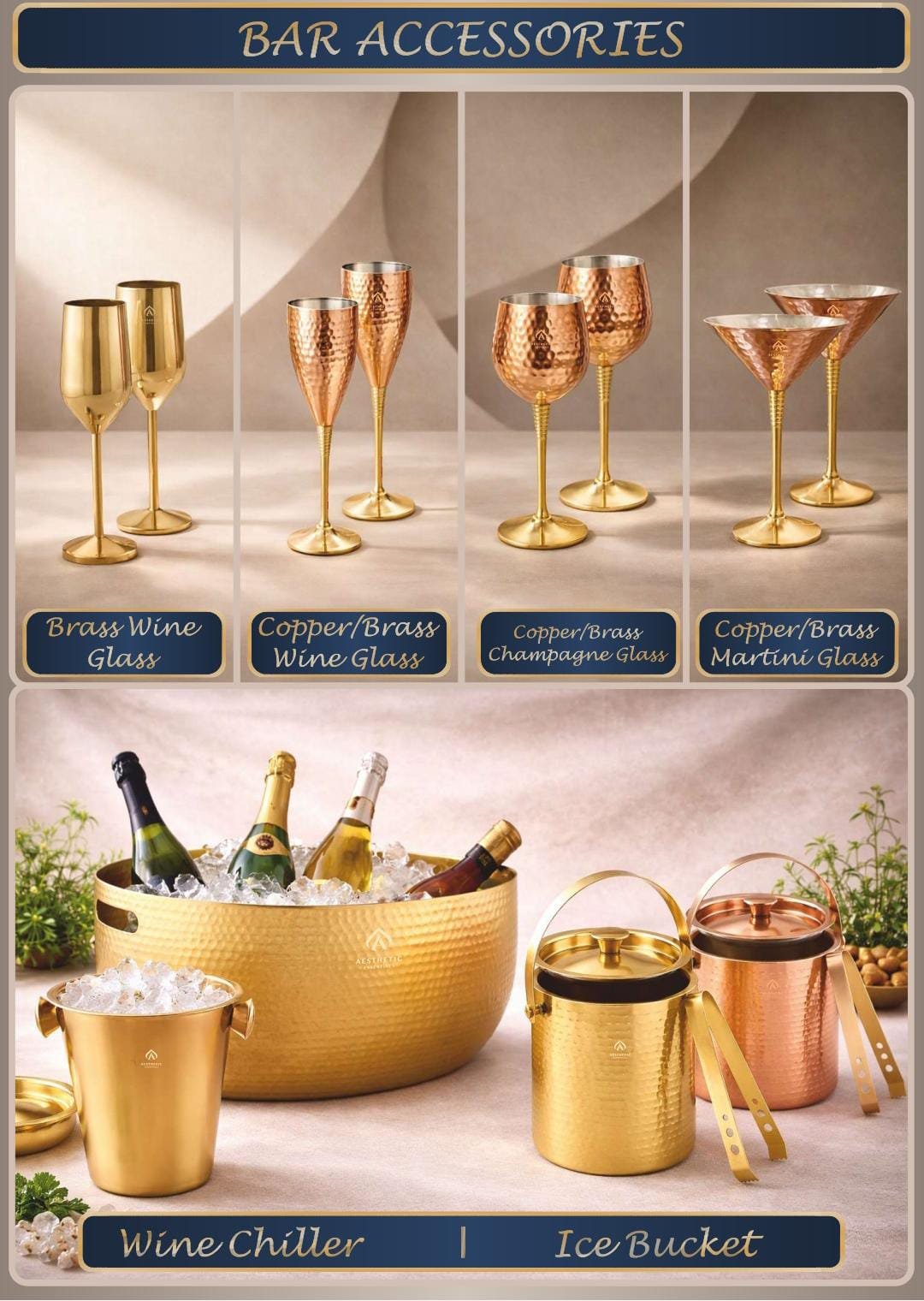 Bar Accessories Collection – Brass & Copper Drinkware, Wine Chillers & Ice Buckets