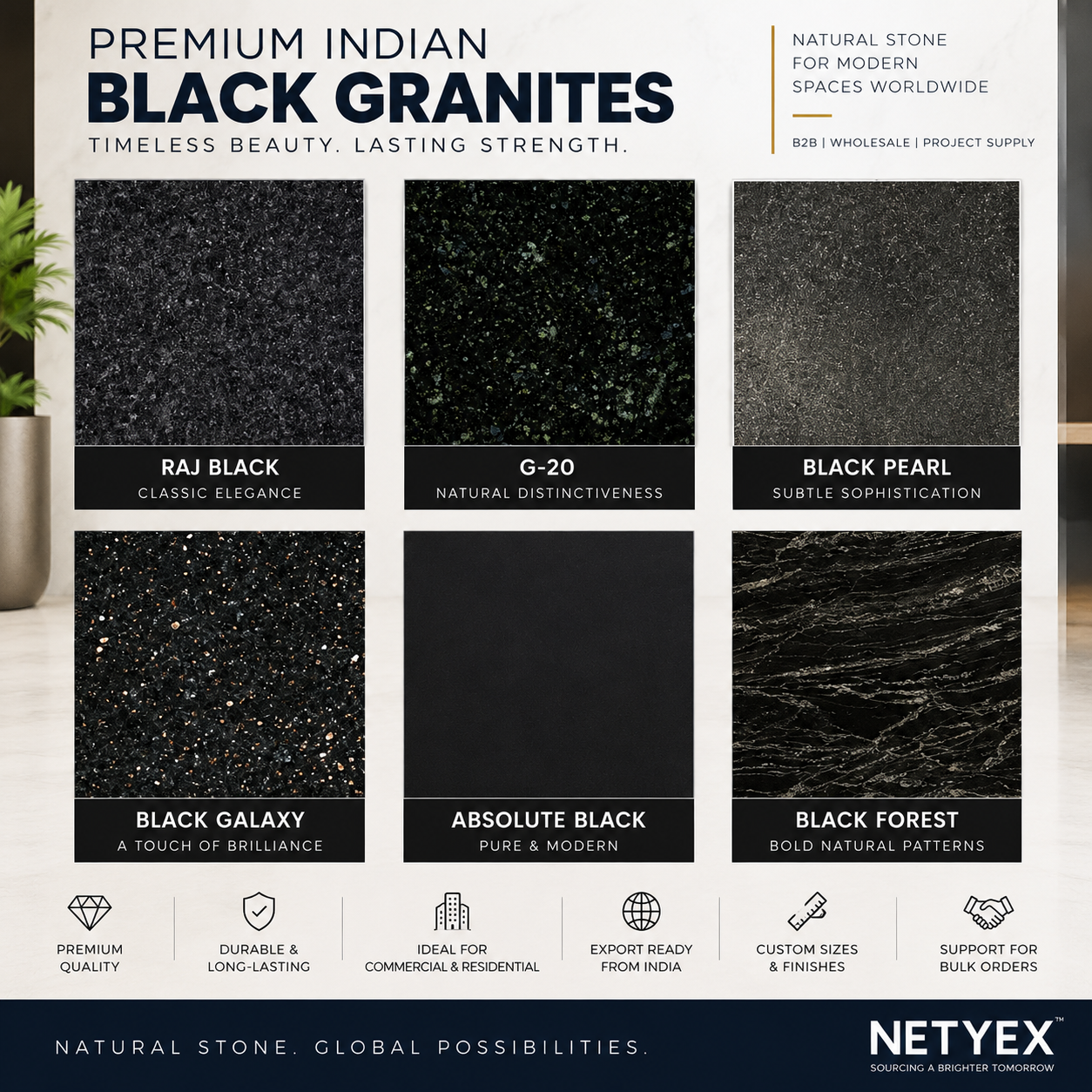 Black Granite Collection – Premium Indian Natural Stone for B2B, Wholesale & Commercial Projects