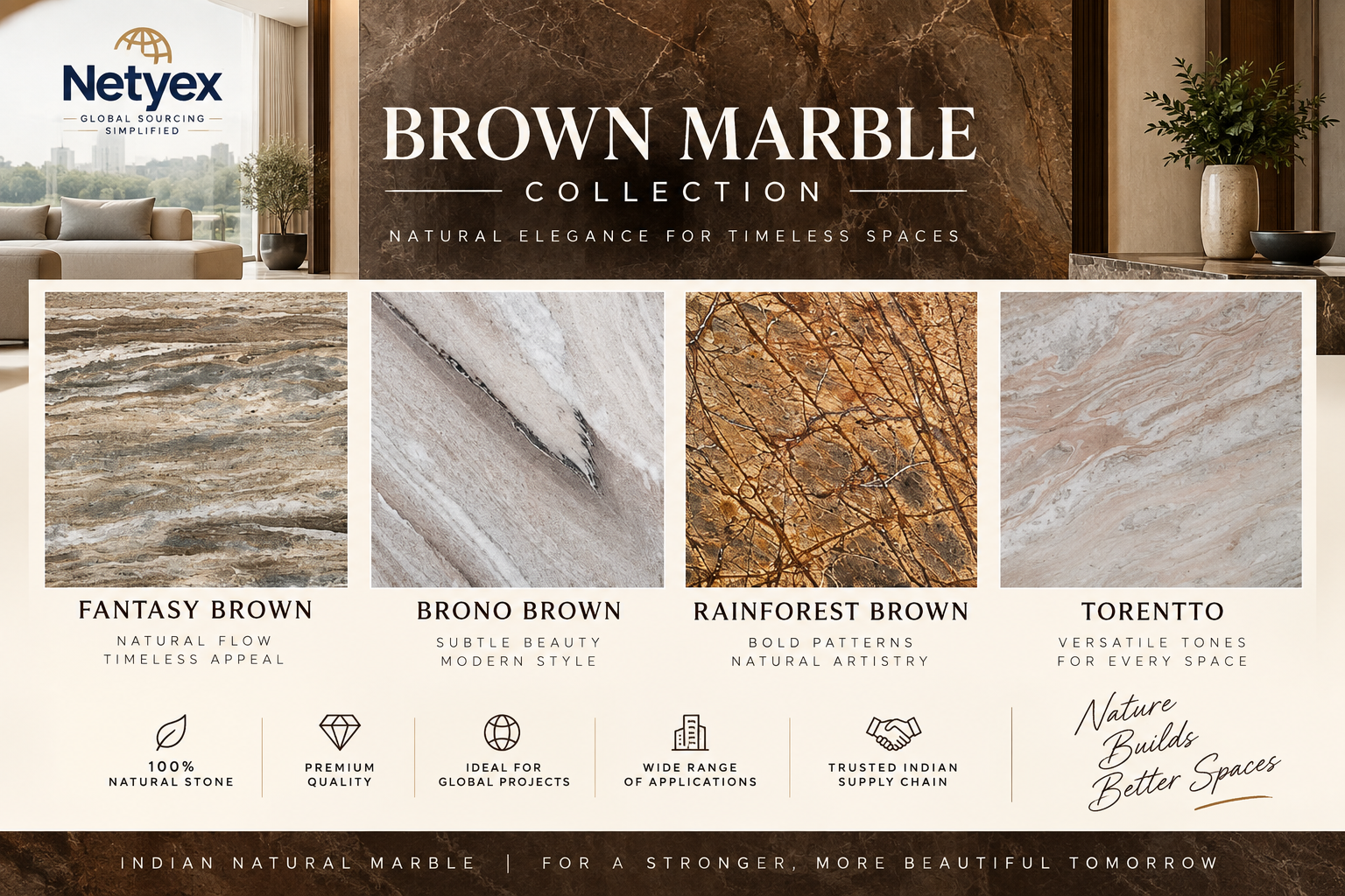 Brown Marble Collection – Fantasy Brown, Brono Brown, Rainforest Brown & Torentto