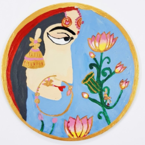 Traditional Indian Folk Art Portrait & Lotus Painting