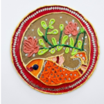Circular Lipan Art – Fish & Floral Mirror Work Wall Decor