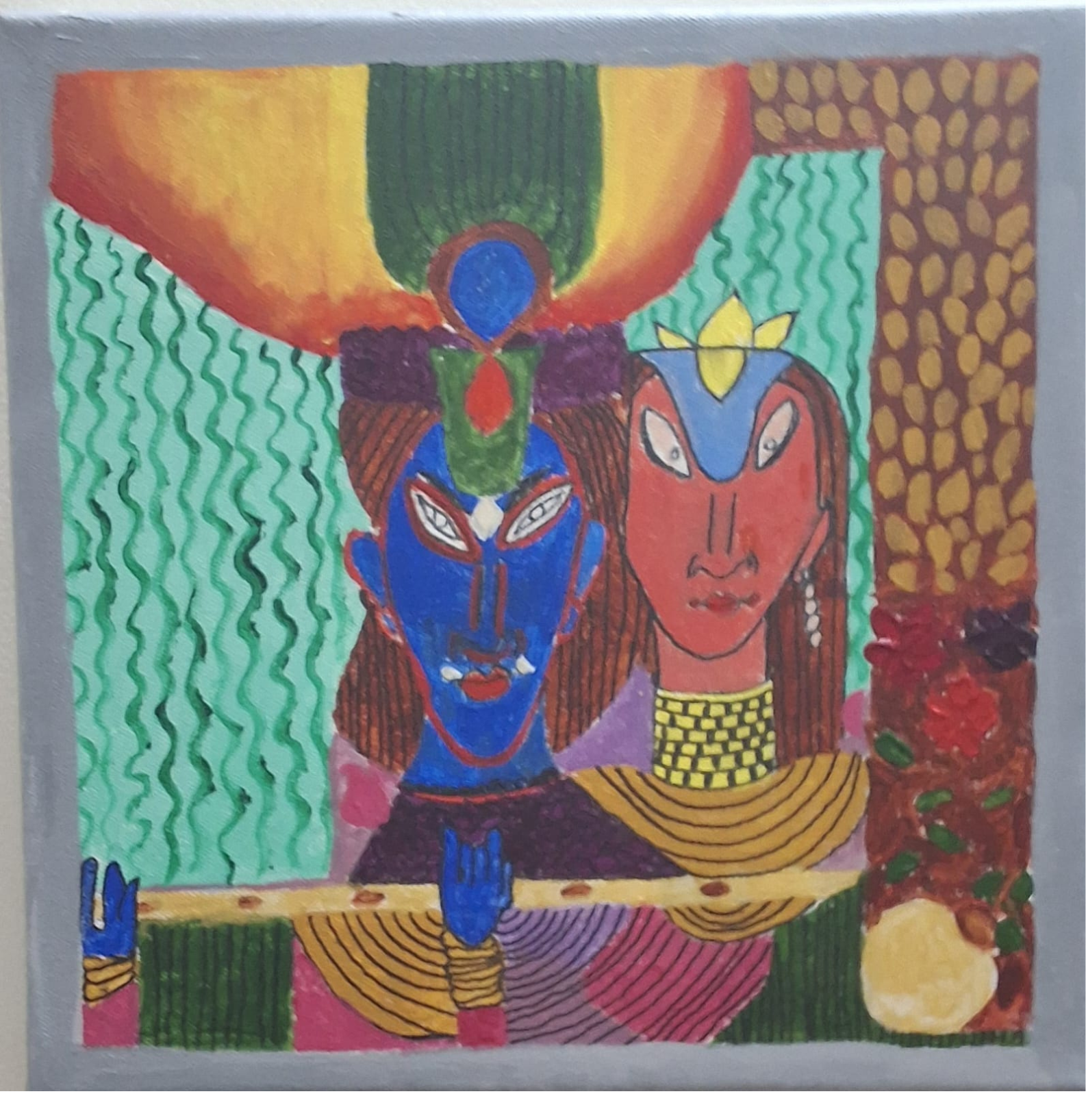Colorful Radha Krishna Folk-Art Painting – Mix Media