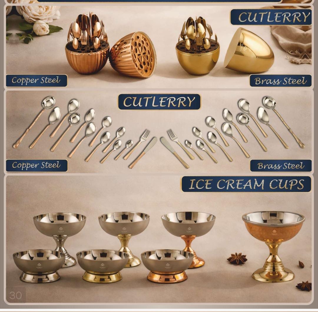 Copper & Brass Finish Stainless Steel Cutlery & Ice Cream Cups