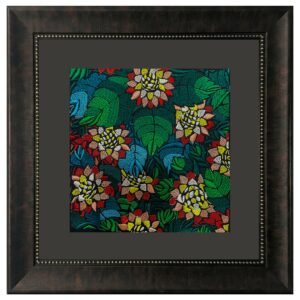 Decorative Floral Embroidered Wall Art in Premium Dark Wood Frame