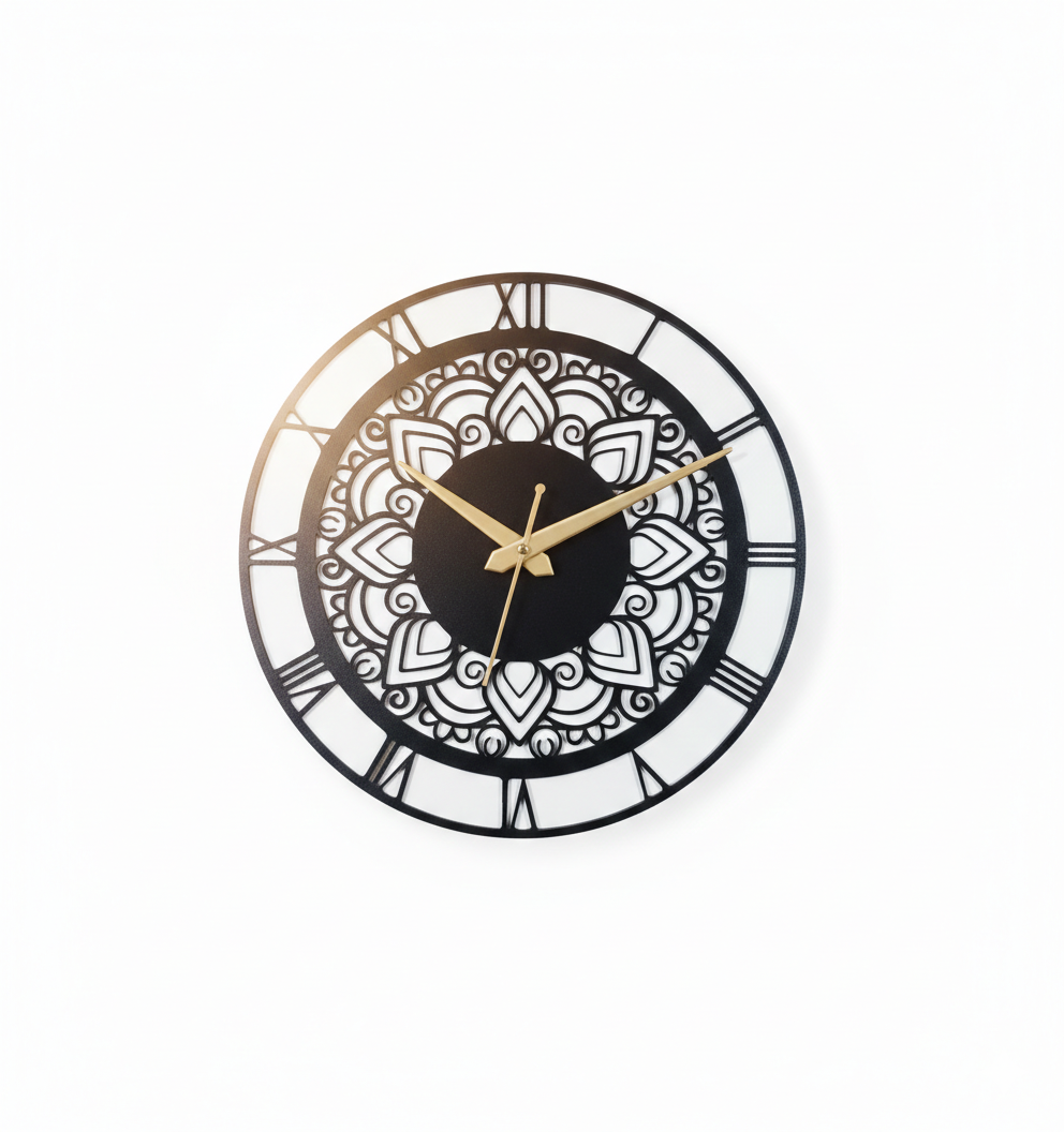 Decorative Roman Numeral Wall Clock – Mandala Design