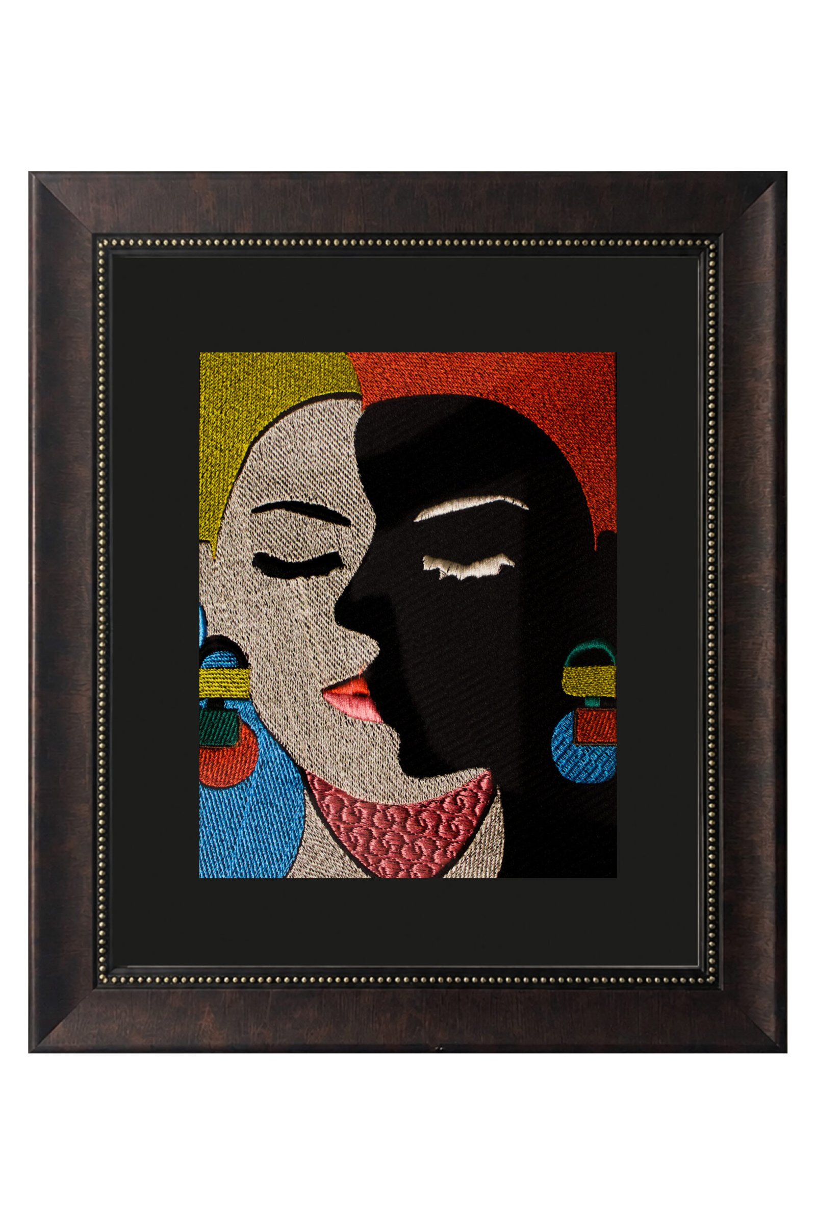Embroidered Couple Face Wall Art
