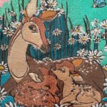 Embroidered Deer Family Wall Art with Floral Meadow Design
