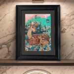 Embroidered Deer Family Wall Art with Floral Meadow Design
