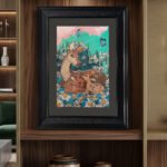 Embroidered Deer Family Wall Art with Floral Meadow Design
