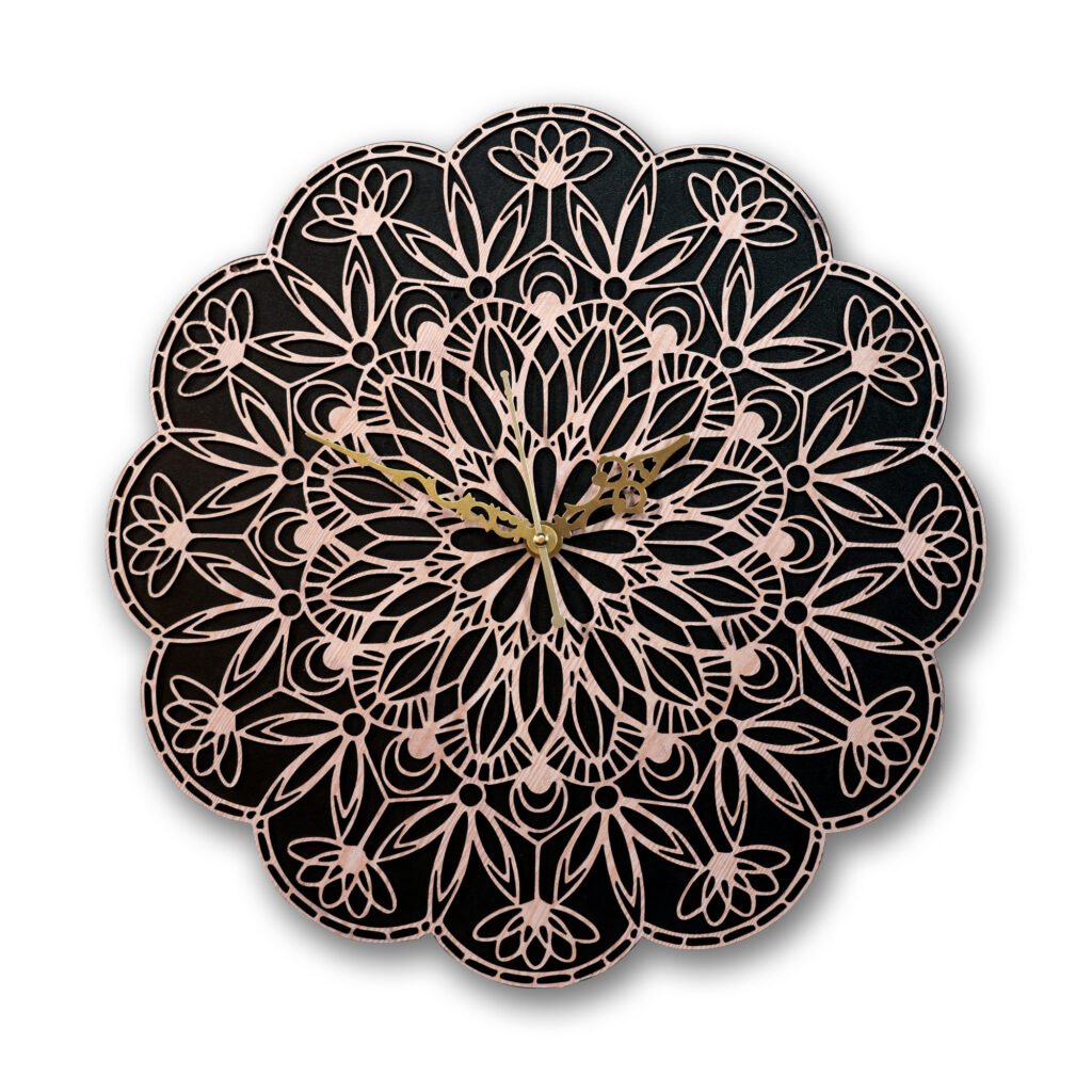 Floral Mandala Decorative Wall Clock – Rose Gold & Black