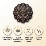 Floral Mandala Decorative Wall Clock – Rose Gold & Black
