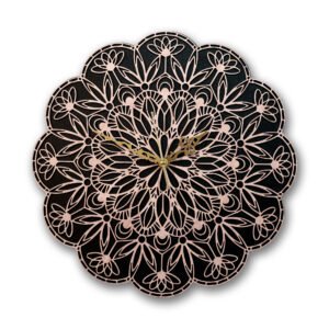 Floral Mandala Decorative Wall Clock – Rose Gold & Black