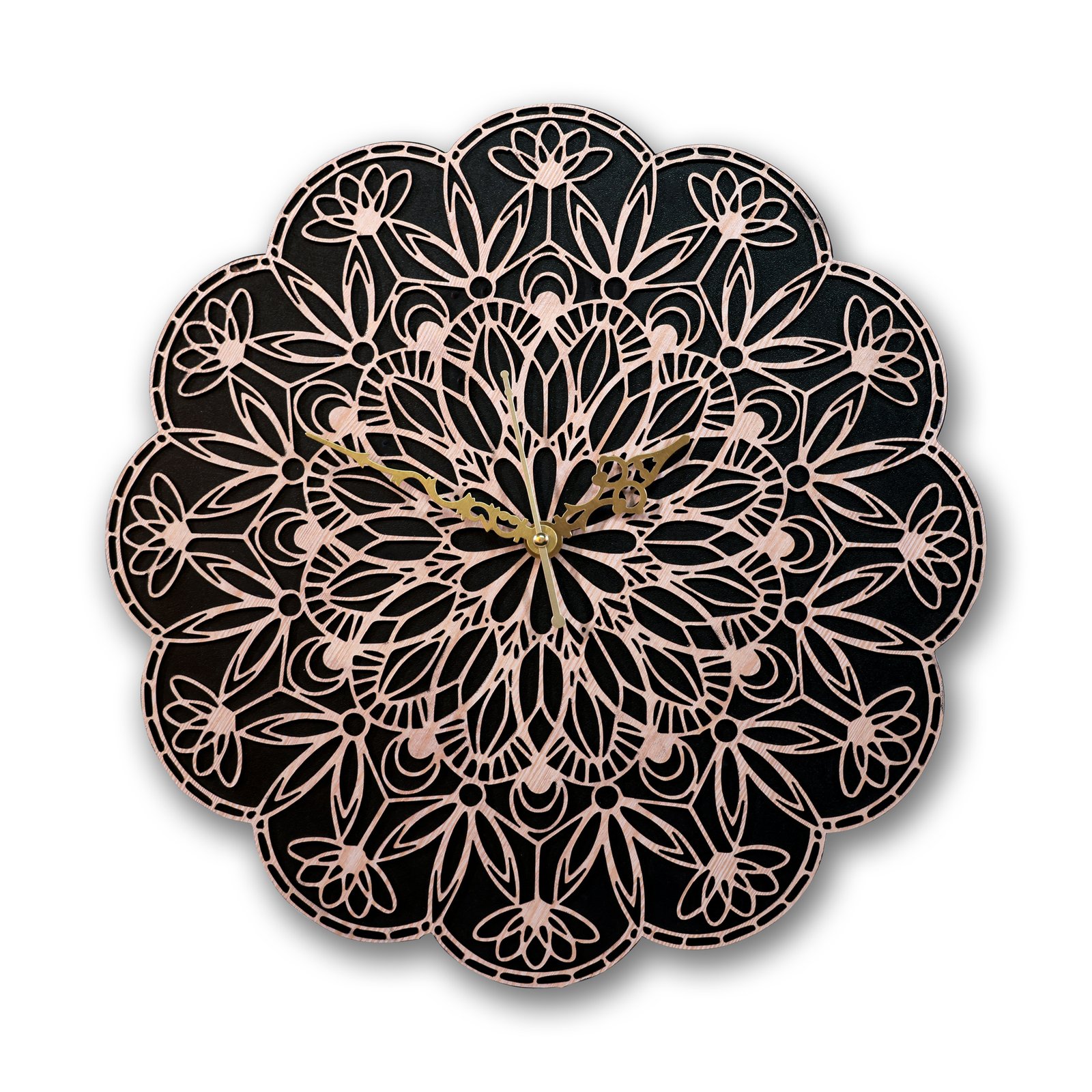 Floral Mandala Decorative Wall Clock – Rose Gold & Black