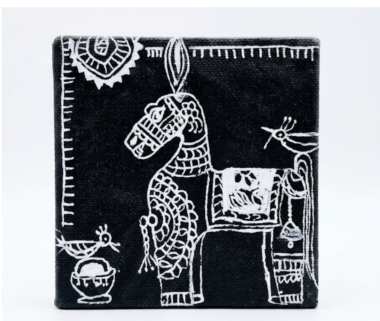 Folk-Art Style Monochrome Horse Painting