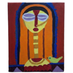 Folk-Inspired Portrait Painting – Vibrant Woman with Companion Bird