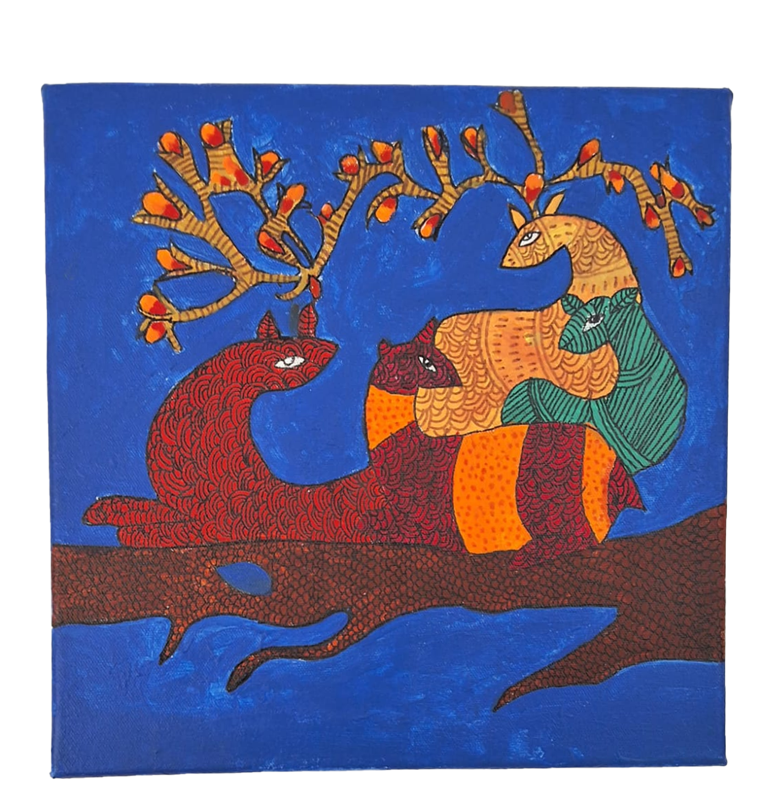 Gond Art Painting – Vibrant Tribal Deer & Nature Artwork