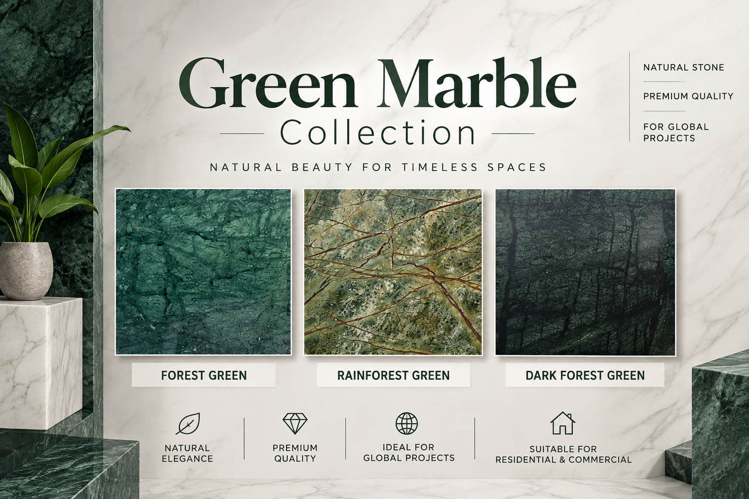 Green Marble Collection – Forest Green, Rainforest Green & Dark Forest Green