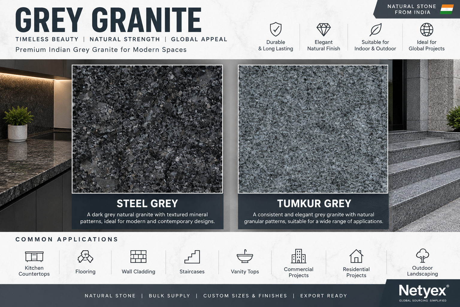Grey Granite – Steel Grey & Tumkur Grey Natural Stone for Wholesale & B2B Projects