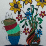 Hand Embroidered Floral Vase Framed Wall Art