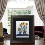 Hand Embroidered Floral Vase Framed Wall Art