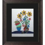 Hand Embroidered Floral Vase Framed Wall Art