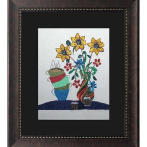 Hand Embroidered Floral Vase Framed Wall Art