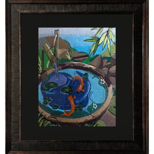 Handcrafted Embroidered Koi Fish Pond Wall Art