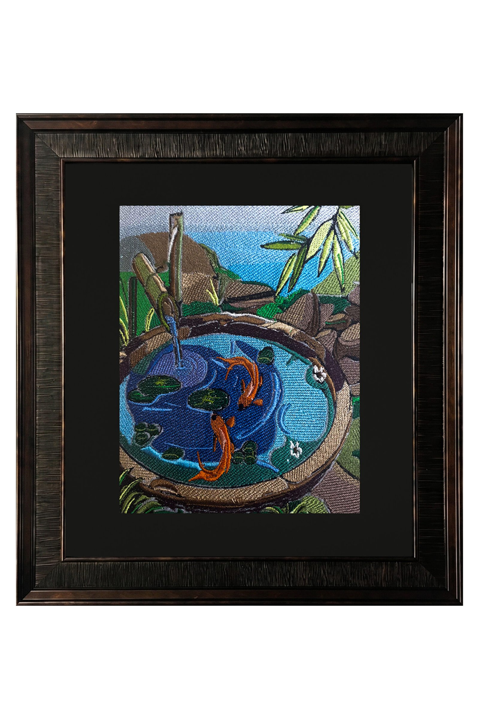 Handcrafted Embroidered Koi Fish Pond Wall Art