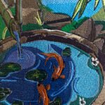Handcrafted Embroidered Koi Fish Pond Wall Art