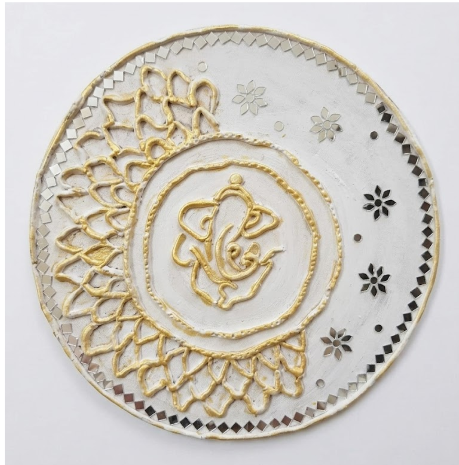 Handcrafted Gold & White Ganesha Decorative Wall Plate