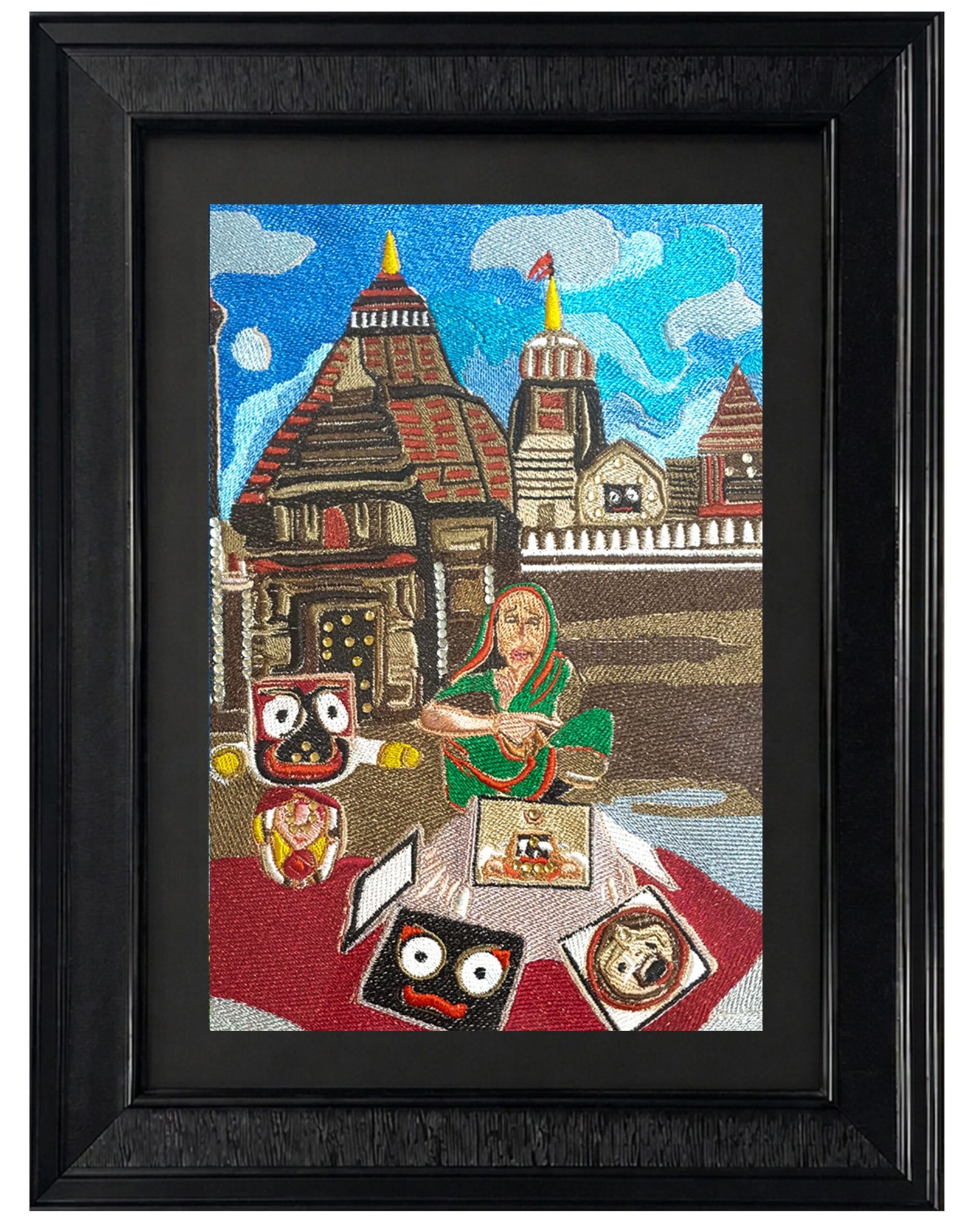 Handcrafted Temple-Inspired Embroidery Wall Art