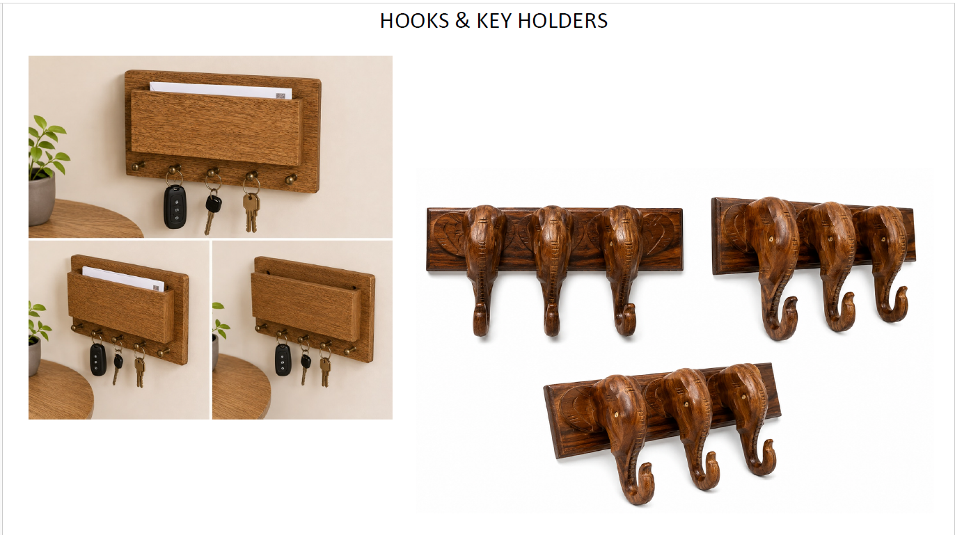 Handcrafted Wooden Hooks & Key Holders