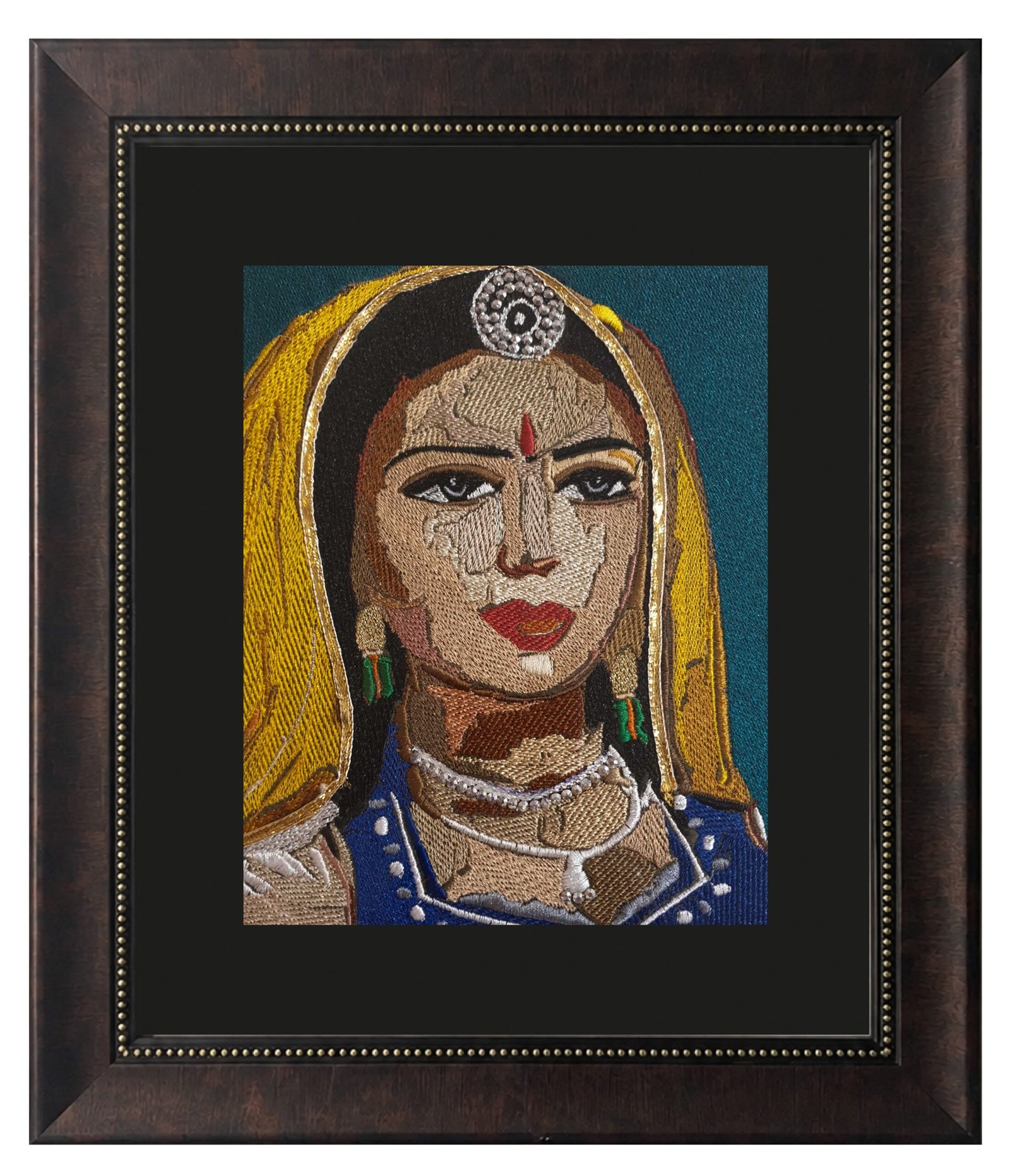 Intricately Embroidered Indian Portrait Wall Art