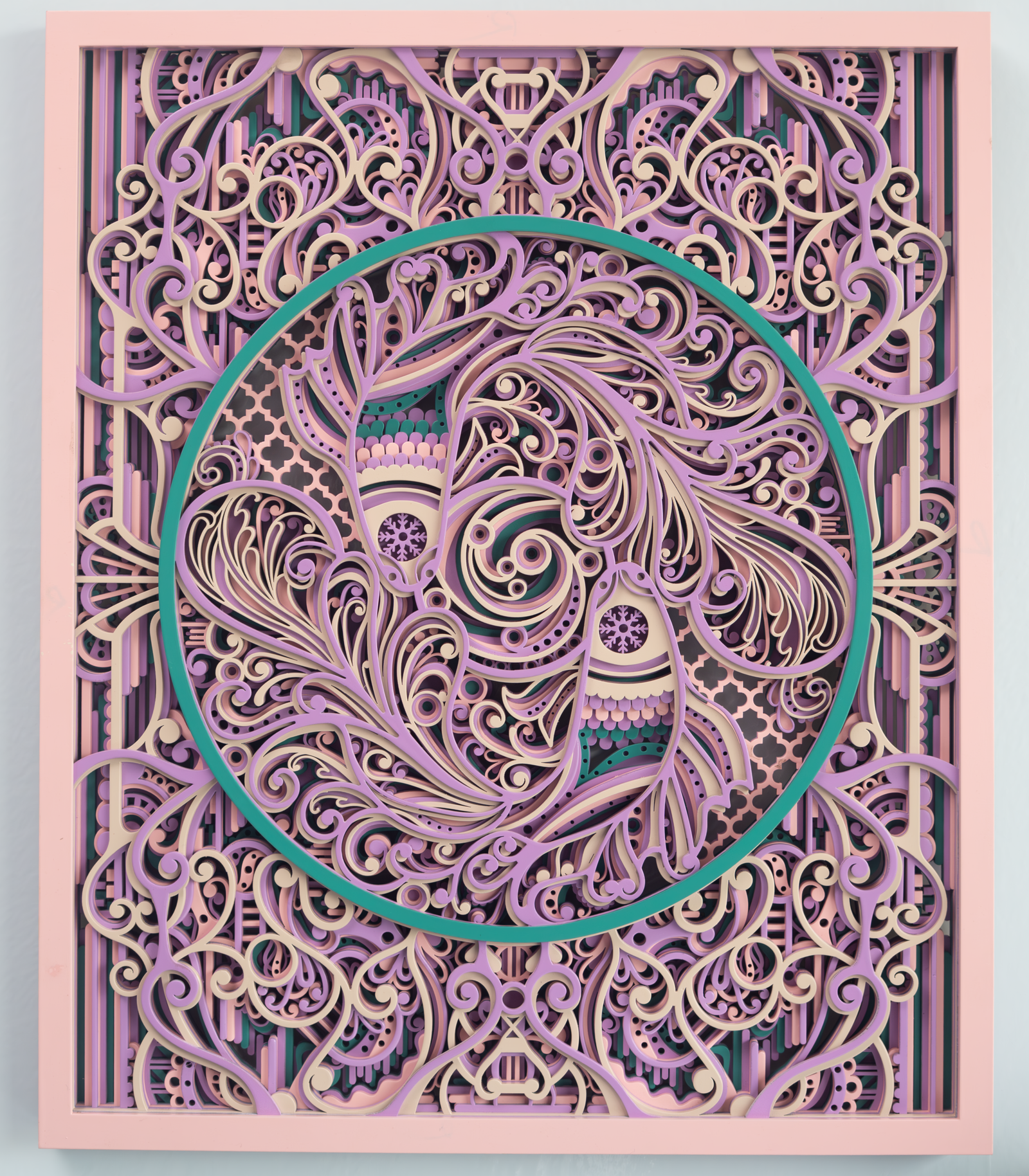 Layered Ornamental Peacock Wall Art