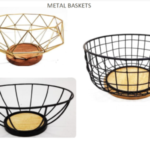 Metal Wire Baskets with Wooden Base