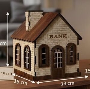 Miniature Wooden Bank House / Building Model
