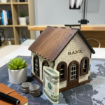 Miniature Wooden Bank House / Building Model