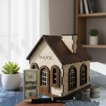 Miniature Wooden Bank House / Building Model