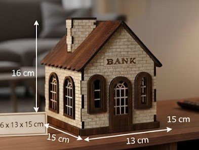 Miniature Wooden Bank House / Building Model