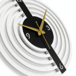 Modern Concentric Ring Wall Clock – Black, White & Gold