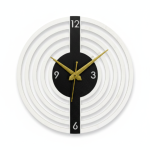 Modern Concentric Ring Wall Clock – Black, White & Gold