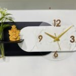Modern Marble Wall Clock with Floating Shelf