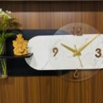 Modern Marble Wall Clock with Floating Shelf