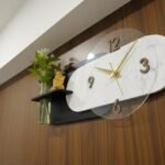 Modern Marble Wall Clock with Floating Shelf
