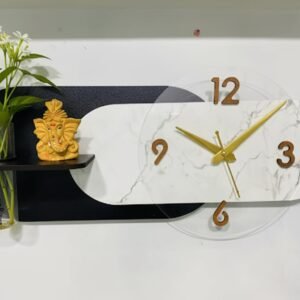 Modern Marble Wall Clock with Floating Shelf