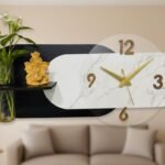 Modern Marble Wall Clock with Floating Shelf