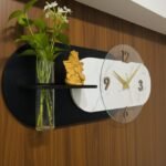 Modern Marble Wall Clock with Floating Shelf