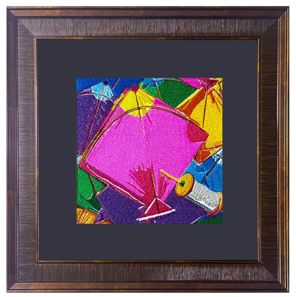 Multicolor Embroidered Umbrella Wall Art