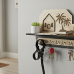 Sweet Home Wooden Wall-Mounted Key Holder with Shelf – 8 Hooks