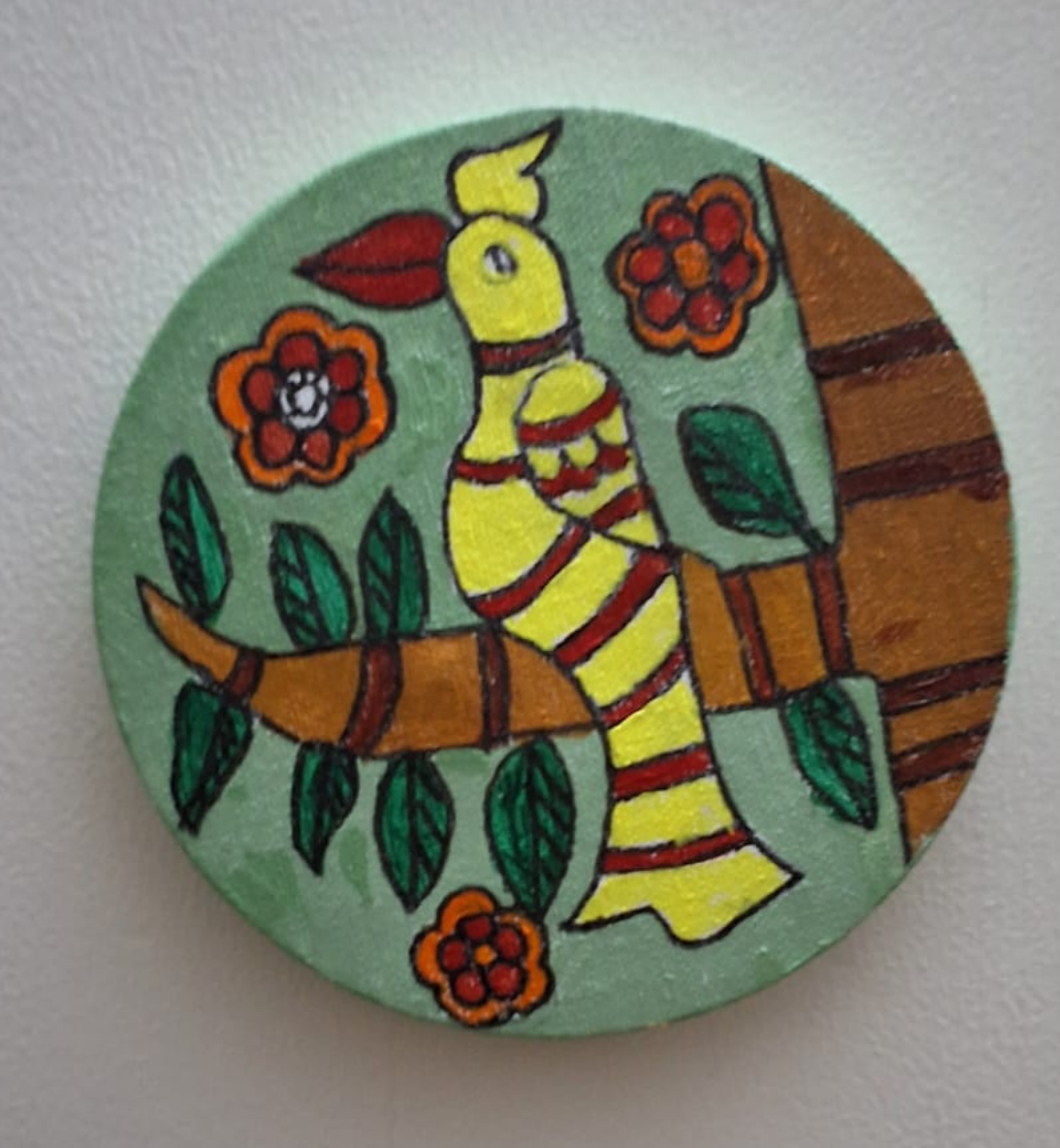 Traditional Madhubani Style Bird Hand-Painted Wall Art